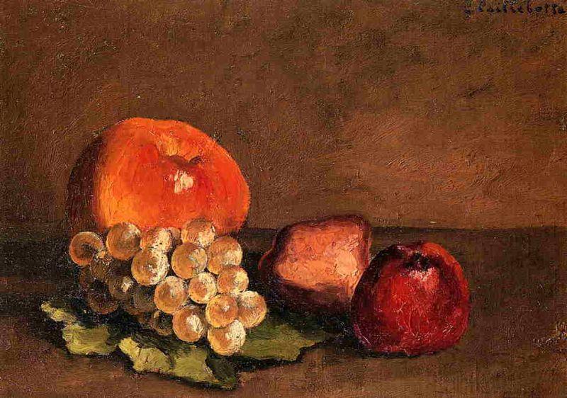 Gustave Caillebotte Peaches, Apples and Grapes on a Vine Leaf